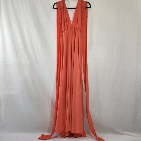 Studio F Dresses & Skirts - V-Neckline Long Prom Dress  by Studio F Size 8 Coral Color 85% Poly. Worn Once!